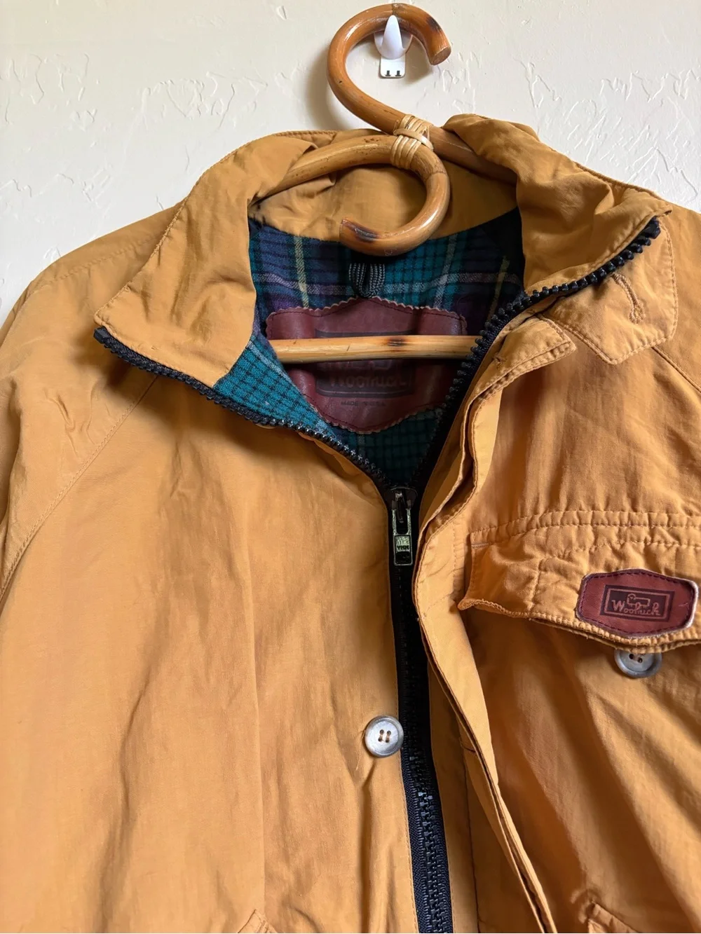 Vintage Woolrich Gore Tex Wool Lined Bomber Jacket Coat Mustard Tan Brown M